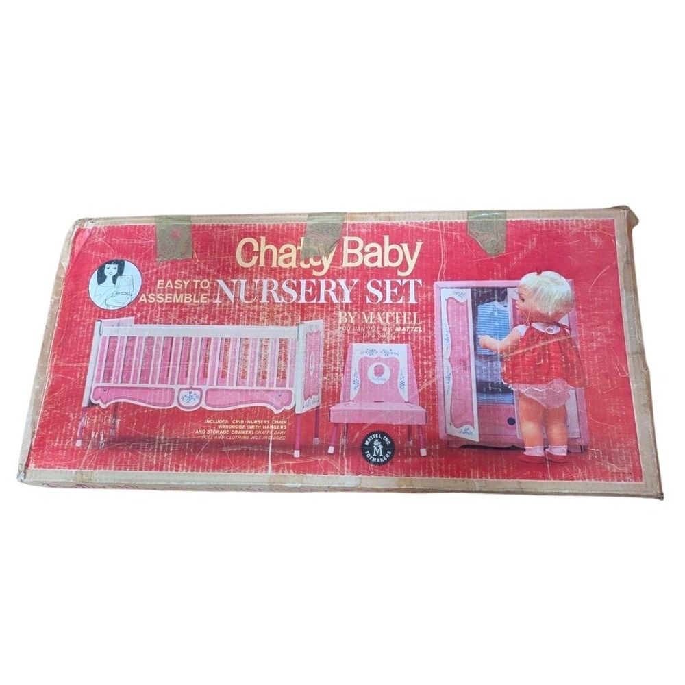 Mattel Chatty Baby Nursery Set 1962 #318 Unassembled Crib Wardrobe Chair Vintage